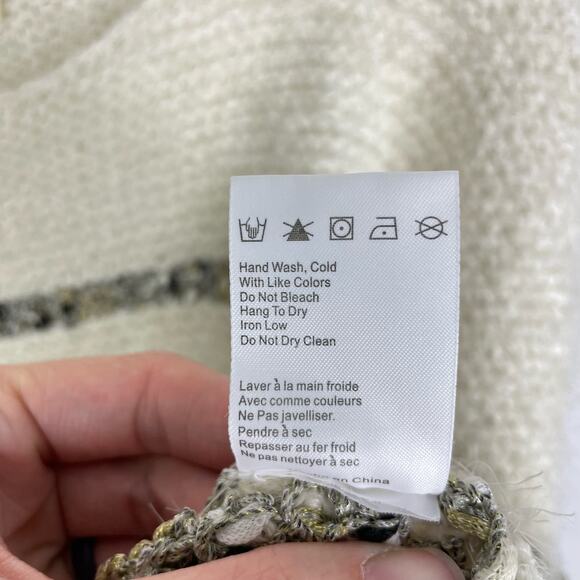 Moth | Anthropologie NWT White Soft Chunky Knit Metallic Stripe Fringe Sweater - Picture 12 of 12